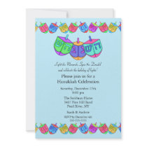 Blue Dreidel Hanukkah Celebration Invitation by celebrateitinvites Blue Dreidel Hanukkah Celebration Invitation
