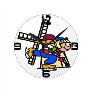 Blue Dutch Boy Windmill Round Clock