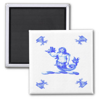 Blue Dutch Mermaid Old 2 Inch Square Magnet