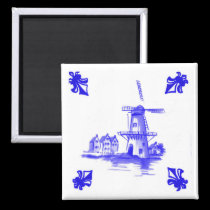 Blue Dutch Windmill Tile Delft look magnets