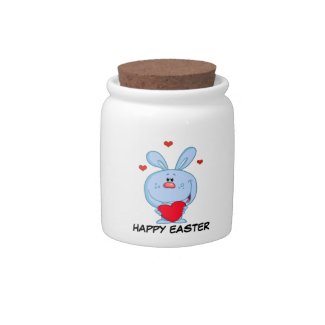 Blue Easter Bunny Holding Heart Candy Jars