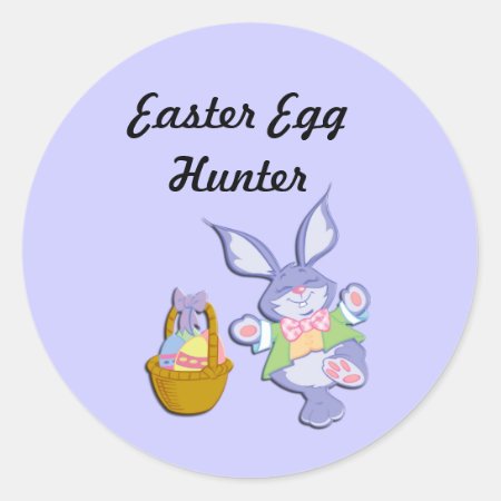 Blue Easter Egg Hunter Bunny and Basket Stickers