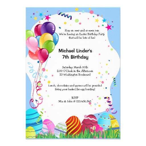 Blue Easter Sunday Birthday Party Invites (front side)