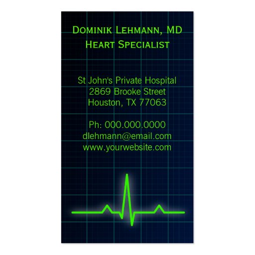 Blue ECG Heart Rate Monitor Business Cards