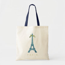 Blue Eiffel Tower in faux glitter Bags