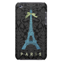 Blue Eiffel Tower in faux glitter iPod Touch Covers