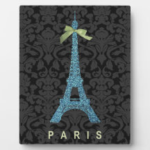 Blue Eiffel Tower in faux glitter Display Plaque