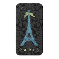 Blue Eiffel Tower in faux glitter Cases For iPhone 4