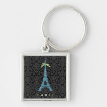 Blue Eiffel Tower in faux glitter Key Chain