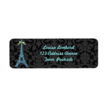 Blue Eiffel Tower in faux glitter Return Address Labels