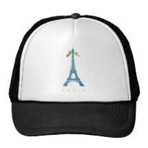 Blue Eiffel Tower in faux glitter Mesh Hats