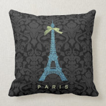 Blue Eiffel Tower in faux glitter Pillows