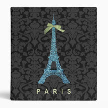 Blue Eiffel Tower in faux glitter Vinyl Binders
