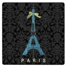Blue Eiffel Tower in faux glitter Wall Clock