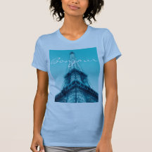 Blue Eiffel Tower Paris T-Shirt Bonjour