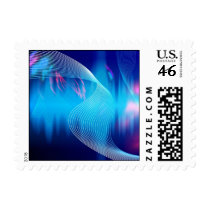 Blue Electric Audio Waveform Abstract Postage Stamps