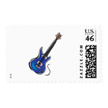 blue electric guitar postage stamps