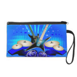 Blue Electric Guitars, Drums & Speakers Wristlet Purses