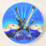 Blue Electric Guitars, Drums & Speakers Drink Coasters