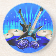 Blue Electric Guitars, Drums & Speakers Drink Coasters