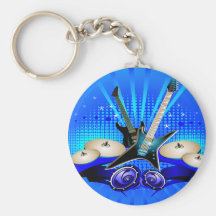 Blue Electric Guitars, Drums & Speakers Key Chain