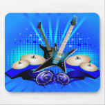 Blue Electric Guitars, Drums & Speakers Mouse Pad