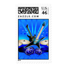 Blue Electric Guitars, Drums & Speakers Postage Stamp