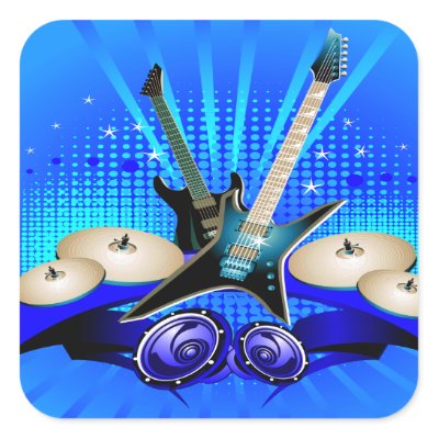 Blue Electric Guitars, Drums & Speakers Square Sticker