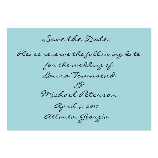 Blue  Elegance Mini Save The Date Card Business Cards (back side)