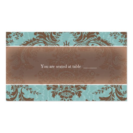 Blue elegant damask place card business cards (front side)