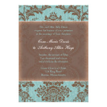 Blue Elegant Damask Wedding Invitation