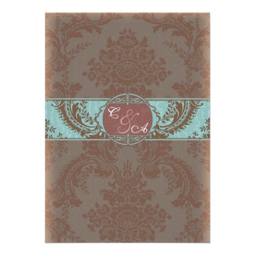 Blue Elegant Damask Wedding Invitation