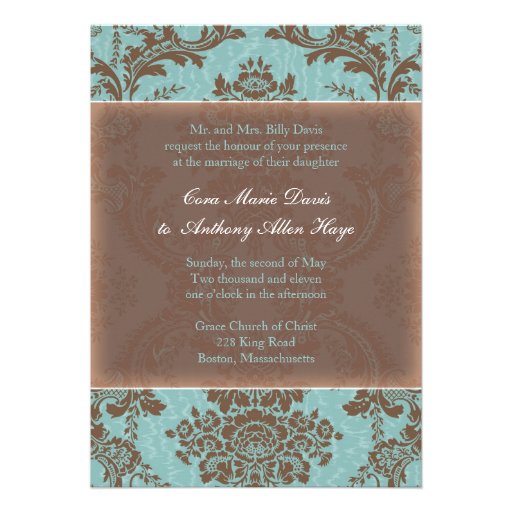 Blue Elegant Damask Wedding Invitation