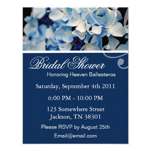 Blue Elegant Hydrangea Bridal Shower Invitations