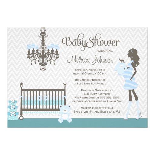 Blue elegant nursery baby boy shower invitation