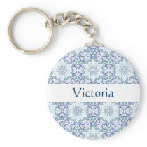 Blue Elegant Pattern Custom Name Keychain keychains