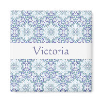Blue Elegant Pattern Custom Name Magnet magnets
