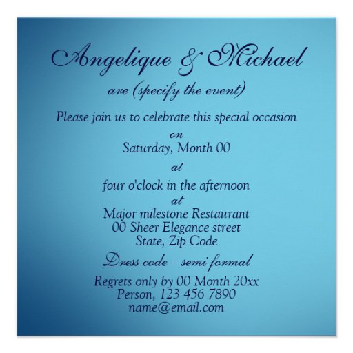 Blue elegant wedding anniversary engagement custom invites