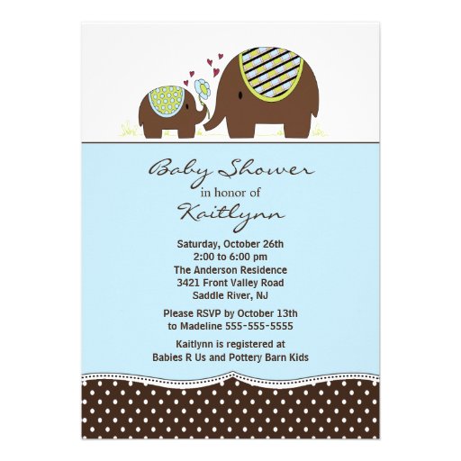 Blue Elephant  & Baby Boy Baby Shower Invitation