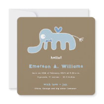 Blue Elephant Baby Boy Photo Birth Announcement invitations