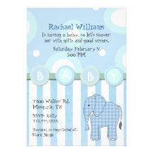Blue Elephant Baby Boy Shower Invitation