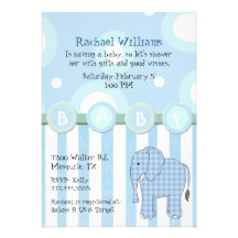 Blue Elephant Baby Boy Shower Invitation