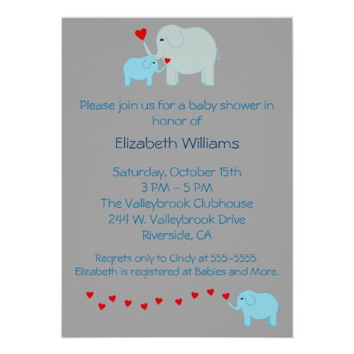 Blue Elephant Baby Shower Invitation