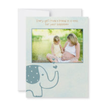 Blue elephant baby shower thank you card personalized invite