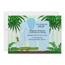 Blue Elephant Childs Birthday Invitation invitations