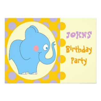 Blue Elephant Kids Birthday Party Invitations