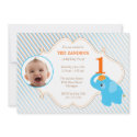 Blue Elephant Photo Birthday Invitation invitation