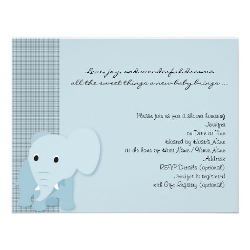 Blue Elephant Plaid Baby Shower Invitation