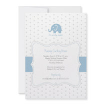 Blue Elephant Polkadot Baby Shower Invitation