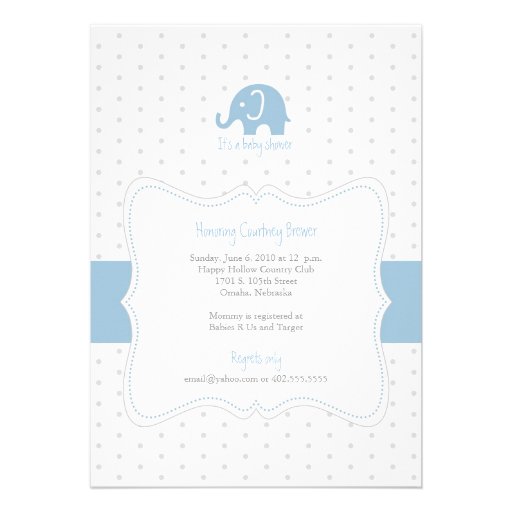 Blue Elephant Polkadot Baby Shower Invitation